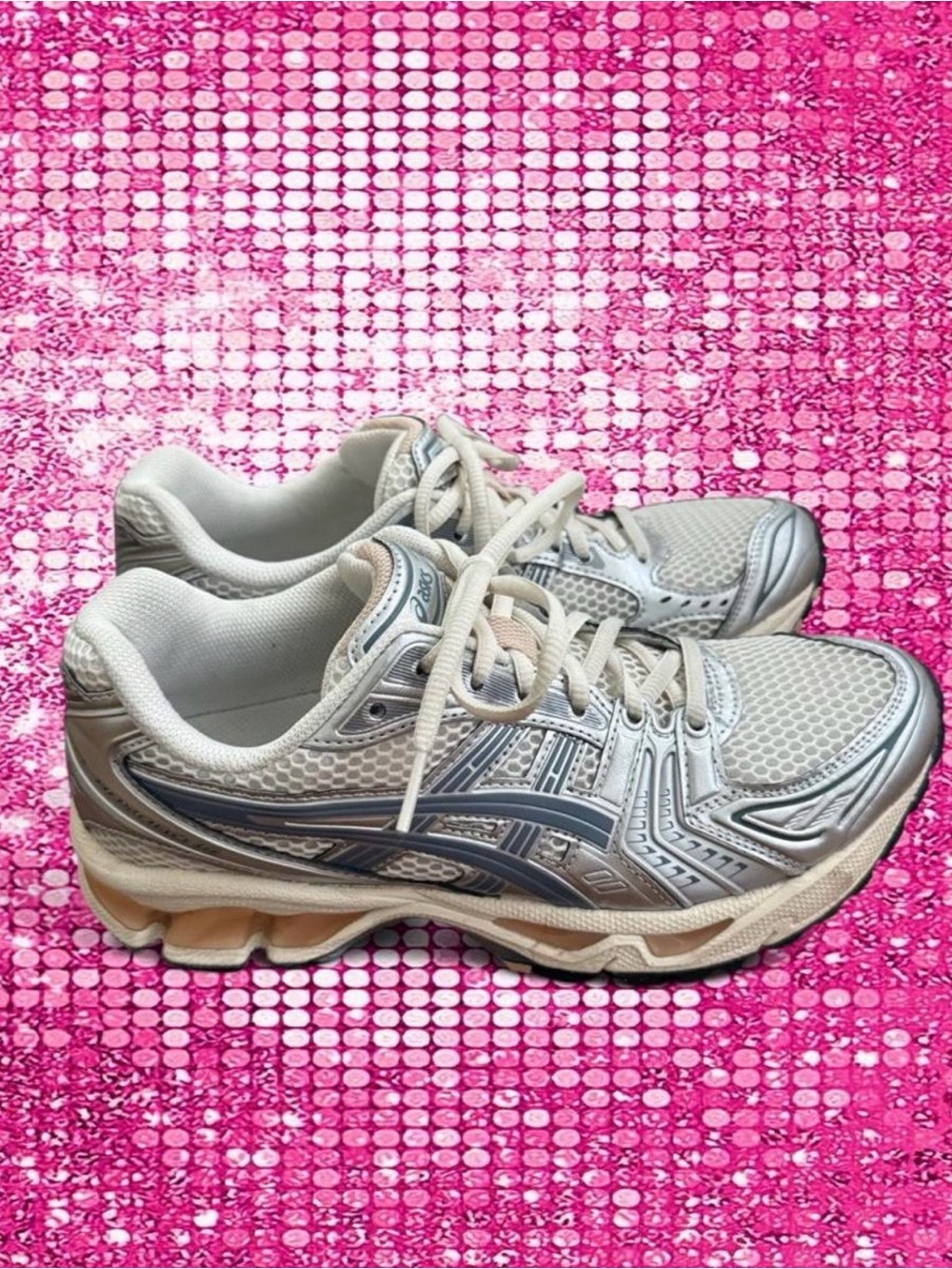 ASICS Gel Kayano 14 sneakers in silver & white, size US 6.5